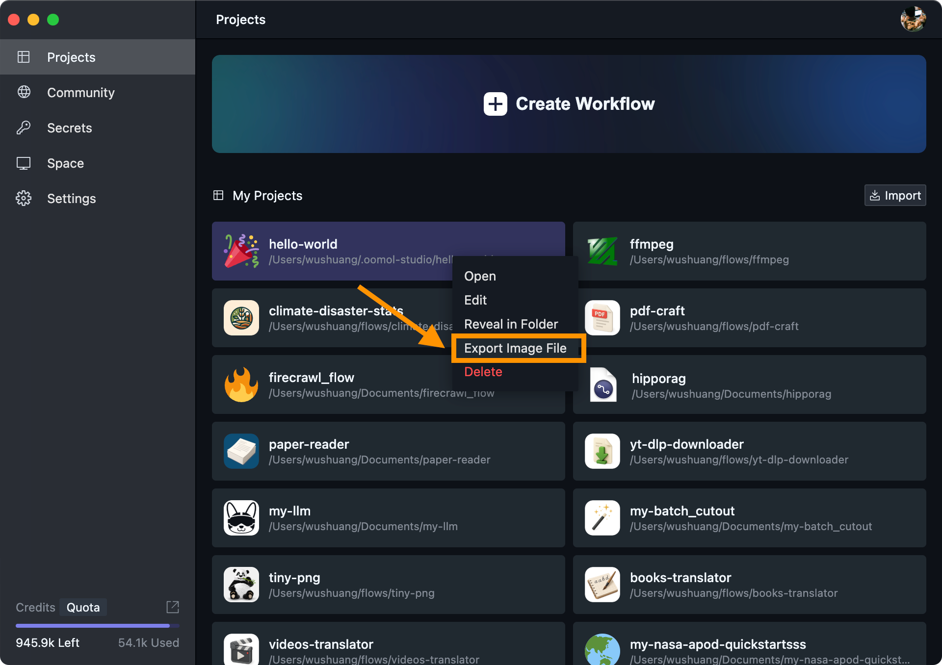 Export Image in Home Page
